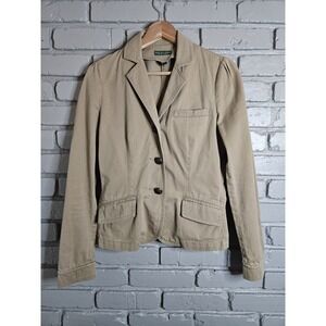 Lauren Jeans Company Ralph Lauren Women's Khaki Blazer Size S Button Up